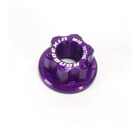 Tuercas de aleación de aluminio para eje de rueda trasera M10 x 1.0 para engranajes fijos y bicicletas de una sola velocidad, tuercas de bloqueo de cubo de estilo vintage en negro (W/logotipo morado)