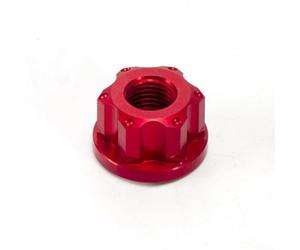 Tuercas de rueda de acero M9 con arandela integrada, adecuadas para eje de cubo de bicicleta delantero y trasero con patrón antideslizante de bloqueo (rojo)