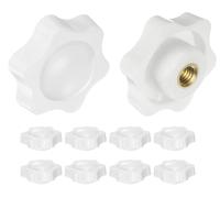 Tuercas de sujeción en estrella Perilla de mano moleteada de 6 puntos de plástico blanco con inserto de latón y orificio no pasante M4 M5 M6 25 mm 10 piezas(M5)