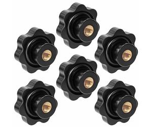Tuercas Mango Estrella M10, 6 Piezas Tornillo Agarre Perilla Plástico 50 mm, Roscada Interior Latón Tuercas Manillar para Máquina Herramienta Muebles (Negro)