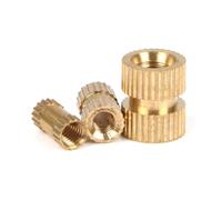 Tuercas moleteadas de inserción for moldeo por inyección, rosca métrica cobre puro latón macizo, M2, .5 y M3, forma redonda, diámetro exterior columna 3, 4 mm, 25 unidades(M2x6mm (OD3.5mm))
