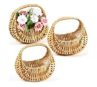 Tuesoa Cesta de RatáN de 3 Piezas Cesta de Mimbre de Media Luna Cesta de Paja de Sauce Cesta Tejida con Asa Cestas de NiñA de Flores de Boda