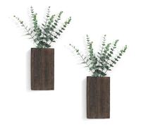 Tuesoa JarróN de Madera para Pared con Eucalipto Artificial, DecoracióN para Colgar en la Pared, Macetero de Bolsillo para Plantas y Flores Falsas