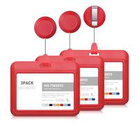 Tuesoa Porta Credencial RetráCtil, Porta Credencial de IdentificacióN Deslizante de PláStico con Clips para Carrete de Credencial RetráCtil, Paquete de 3 Horizontales Rojos