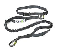 Tuff Mutt Correa de perro manos libres para correr, caminar, senderismo, elástica, duradera, doble asa, 1,2 m de largo, costuras reflectantes, cinturón ajustable, cintura de 107 cm, mosquetón/gris