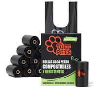 Tuff Pets bolsas caca perro compostables - Bolsas caca perro biodegradables 50% más gruesas y origen vegetal con asas para atar - Certificado de compostabilidad doméstica - 12 rollos - 120 bolsas