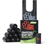 Tuff Pets bolsas caca perro compostables - Bolsas caca perro biodegradables 50% más gruesas y origen vegetal con asas para atar - Certificado de compostabilidad doméstica - 12 rollos - 120 bolsas