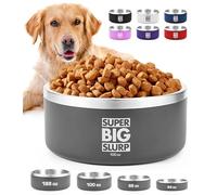 Tuff Pupper Tazón Aislado Resistente de 2700 ml/100 oz para Perros Grandes | Tazón de Comida para Mascotas de Acero Inoxidable de Doble Pared | Colores duraderos con Recubrimiento en Polvo (Gris)