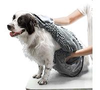 Tuff Pupper Toalla de Secado rápido para Perros | Shammy de Microfibra Ultra Absorbente | Toalla de baño para Perros Extra Grande de 85 x 35 cm | Cómodos Bolsillos para Las Manos