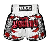 Tuff Sport Pantalones Cortos Retro para Muay Thai, Pantalones Cortos de Boxeo, Corte Delgado, MMA, Kickboxing, Entrenamiento, Ropa de Entrenamiento, Tuf-msc121-wht, Medium