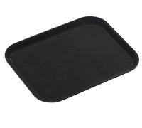 Grunwerg Bandeja de Plástico Antideslizante para Alimentos, Rectangular, 35 x 25 cm, Negra