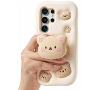 TUFTA Funda para Samsung Galaxy S23 Ultra, agarre de oso de peluche Kawaii | Hace que las selfies de espejo sean más dulces, bonito estilo animal 3D femenino con soporte, regalo para niños y