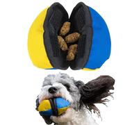 Tug-E-Nuff Dog Gear Juguete dispensador de golosinas para perros compacto con mecanismo de apertura inteligente, Ideal para el adiestramiento interactivo de perros, tamaño 4,5 pulgadas Azul y amarillo