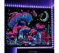 TUGCAY Tapiz de hongos de luz negra, tapiz de plantas que brilla en la oscuridad, reactivo a los rayos UV, diseño de hongos, mariposa, luna, pósteres para colgar en la pared para decoración de