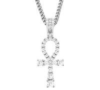 TUHE 18K GLODE PLATTER AAA CZ ICED EGYPTIAN ANKH CROSS -Glauben Anhänger Halskette für Männer Frauen simulation Diamantakzente Bling Bling Hip Hop Charm Halskette mit Edelstahlkette in Platinschilze