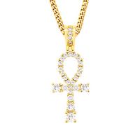 TUHE 18K GLODE PLATTER AAA CZ ICED EGYPTIAN ANKH CROSS -Glauben Anhänger Halskette für Männer Frauen simulation Diamantakzente Bling Bling Hip Hop Charm Halskette mit Edelstahlkette in Platinschilze