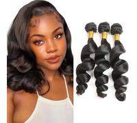 Tuheerst 1B Natural Black Bundles Human Hair Double Weft Loose Wave Cabello Humano Extensions Unprocessed Tissage Brazilian Virgin Human Hair 12 14 16 Inch Total 3 Bundles Total 150g