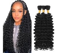 Tuheerst 24 24 24 Inch Deep Wave Bulk Hair For Braiding 1B Natural Black menschliches Haar 3 Bundles/Pack No Weft Premium Braiding Hair Extensions for Boho Braids With Minimal Tangle