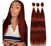 Tuheerst 24 26 28 Inch #33 Reddish Brown Bundles Human Hair Double Weft Straight Cabello Humano Extensions Unprocessed Tissage Brazilian Virgin Human Hair Total 3 Bundles Total 150g