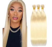 Tuheerst 24 26 28 Inch #613 Light Blonde Bundles Human Hair Double Weft Straight Cabello Humano Extensions Unprocessed Tissage Brazilian Virgin Human Hair Total 3 Bundles Total 150g