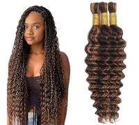 Tuheerst 26 26 26 Zoll Deep Wave Bulk Hair For Braiding P4/30 Highlight Brown menschliches Haar 3 Bundles/Pack No Weft Premium Braiding Hair Extensions for Boho Braids With Minimal Tangle