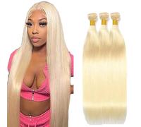 Tuheerst 26 28 30 Inch #613 Light Blonde Bundles Human Hair Double Weft Straight Cabello Humano Extensions Unprocessed Tissage Brazilian Virgin Human Hair Total 3 Bundles Total 150g