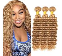 Tuheerst #27 Honey Blonde Bundles Human Hair Double Weft Deep Wave Cabello Humano Extensions Unprocessed Tissage Brazilian Virgin Human Hair 14 16 18 Inch Total 3 Bundles Total 150g
