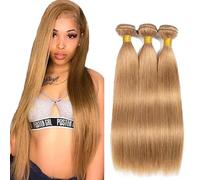 Tuheerst #27 Honey Blonde Bundles Human Hair Double Weft Straight Cabello Humano Extensions Unprocessed Tissage Brazilian Virgin Human Hair 20 22 24 Inch Total 3 Bundles Total 150g