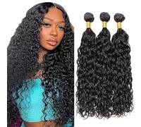 Tuheerst 30 32 34 pulgadas Water Wave Human Hair Bundles 1B Natural Black Cabello Humano Cabello Humano Extensiones de Cabello Humano Extensiones de Cabello Remy Hair 50 g/paquete 3 paquetes total 150