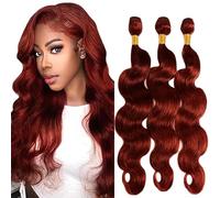 Tuheerst #33 Reddish Brown Bundles Human Hair Double Weft Body Wave Cabello Humano Extensions Unprocessed Tissage Brazilian Virgin Human Hair 18 20 22 Inch Total 3 Bundles Total 150g