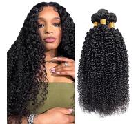 Tuheerst 34 34 34 Inch Curly Wave Human Hair Bundles Natural Black Cabello Humano Natural Bündel Echthaar Human Hair Extensions Pelucas Mujer Pelo Double Weft Remy Hair 3 Bundle Total 300g