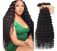 Tuheerst 34 34 34 pulgadas Deep Wave Human Hair Bundles 1B Natural Black Cabello Humano Extensiones de Cabello Humano Pelo Humano Extensiones Minimal Shedding Double Weft Remy Hair 3 paquetes total