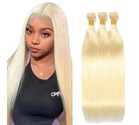 Tuheerst #613 Light Blonde Bundles Human Hair Double Weft Straight Cabello Humano Extensions Unprocessed Tissage Brazilian Virgin Human Hair 18 20 22 Inch Total 3 Bundles Total 150g