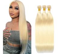 Tuheerst #613 Light Blonde Bundles Human Hair Double Weft Straight Cabello Humano Extensions Unprocessed Tissage Brazilian Virgin Human Hair 20 22 24 Inch Total 3 Bundles Total 150g