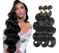 Tuheerst Body Wave Cabello Humano 1B Natural Black Cabello Humano Extensiones de Cabello Humano Cabello Humano Extensiones Minimal Shedding Double Weft Remy Hair 3 Bundle Total 300 g 300 g 300 g 40 cm