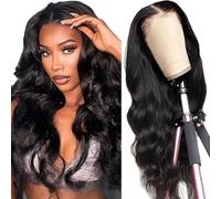 Tuheerst Body Wave Humano Hair Wig Peluca de pelo humano para mujer, color negro natural, 4 x 4, pelo humano brasileño, sin pegamento, 100 % sin procesar, pelo virgen brasileño, no mancha para mujer