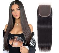 Tuheerst Cierre de encaje Bresilienne Cheveux Humain 4x4 cierre de encaje recto cabello negro con pelo de bebé brasileño Remy Hair No mancha para mujer 12 pulgadas