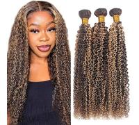 Tuheerst Curly Wave Human Hair Bundles P427 Highlight Brown Mensliches Haar Bundel Echthaar Human Hair Extensions Echthaar Tressen Double Weft Remy Hair 3 Bundle Total 300g 28 28 28 Inch