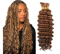 Tuheerst Deep Wave Bulk Hair For Braiding #30 Light Brown menschliches Haar 3 Bundles/Pack No Weft Premium Braiding Hair Extensions for Boho Braids With Minimal Tangle 20 20 20 Inch