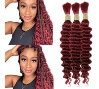 Tuheerst Deep Wave Bulk Hair For Braiding #99j Burgundy menschliches Haar 3 Bundles/Pack No Weft Premium Braiding Hair Extensions for Boho Braids With Minimal Tangle 20 20 20 Inch