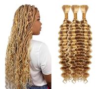 Tuheerst Deep Wave Bulk Hair For Braiding P27/613 Highlight Blonde menschliches Haar 3 Bundles/Pack No Weft Premium Braiding Hair Extensions for Boho Braids With Minimal Tangle 22 22 22 Zoll
