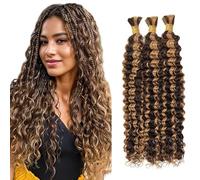 Tuheerst Deep Wave Bulk Hair For Braiding P4/27 Highlight Blonde menschliches Haar 3 Bundles/Pack No Weft Premium Braiding Hair Extensions for Boho Braids With Minimal Tangle 16 16 16 Inch