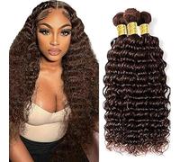 Tuheerst Deep Wave Human Hair Bundles #4 Chocolate Brown Menschliches Haar Human Hair Extensions Unprocessed Echthaar Tressen Double Weft Remy Hair for Woman 3 Bundle Total 300g 14 14 14 Inch