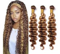 Tuheerst Deep Wave Human Hair Bundles Natural Cabello humano P427 Highlight rubio humano extensiones 3 paquetes tejer pelo natural doble Weft Remy pelo para mujer 20 pulgadas