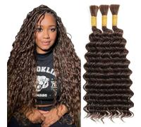 Tuheerst Extensiones de cabello humano de ondas profundas para trenzar #4 marrón chocolate marrón oscuro sin desperdicio, extensiones de pelo trenzado premium para trenzas bohemias con un mínimo de 3