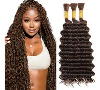 Tuheerst Extensiones de cabello humano de ondas profundas para trenzar #4 marrón chocolate marrón oscuro extensiones de pelo trenzado premium para trenzas boho con un mínimo de 3 paquetes/paquete de