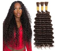 Tuheerst Extensiones de cabello humano de ondas profundas para trenzar #4 marrón chocolate marrón oscuro extensiones de pelo trenzado premium para trenzas boho con un mínimo de 3 paquetes/paquete de