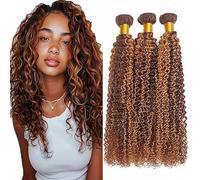 Tuheerst Extensiones de cabello humano ondulado rizado P430 Highlight Brown Humano, extensiones de cabello humano de pelo humano, mechones, 3 paquetes, doble trama Remy Hair para mujer 66,64 cm, 66,84