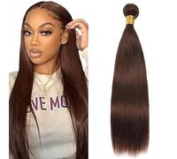 Tuheerst Extensiones de cabello humano recto, extensiones de pelo brasileño, extensiones de pelo humano, extensiones dobles de pelo real, color marrón chocolate, sin enredos, paquete único para mujer