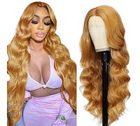 Tuheerst Peluca de pelo humano Body Wave para mujer, rubio, #27, rubio miel, 4 x 4, pelucas personales, sin pegamento, sin pegamento, nudos blanqueados con pelo de bebé para mujer, 28 pulgadas